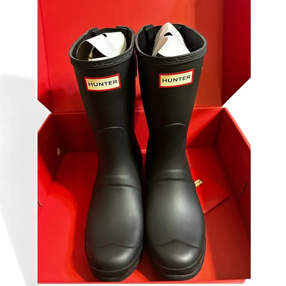 Hunter Women's Original Short Back Adjustable Rain Boot Black Size 10